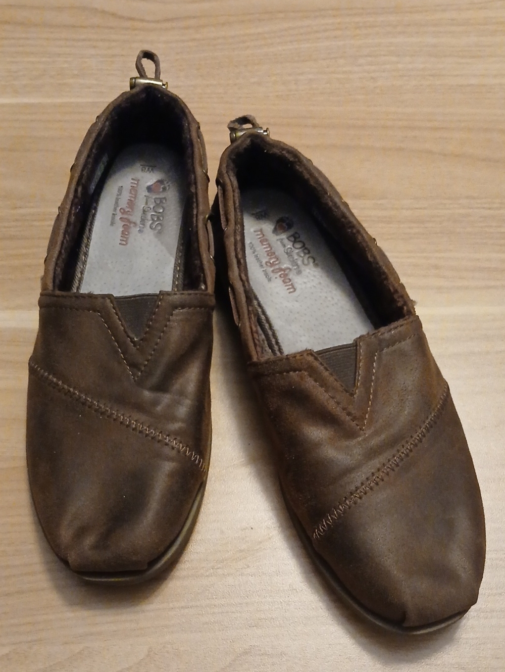 BOBS from Skechers Brown Leather Slip-On Loafers in Size W8